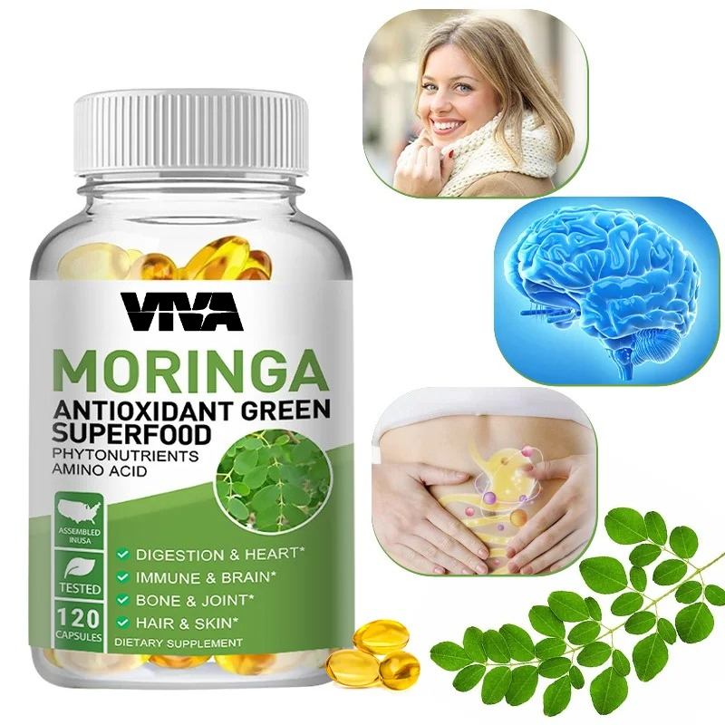 Moringa Leaf Powder - Cápsulas Moringa de 1000 mg, superfood