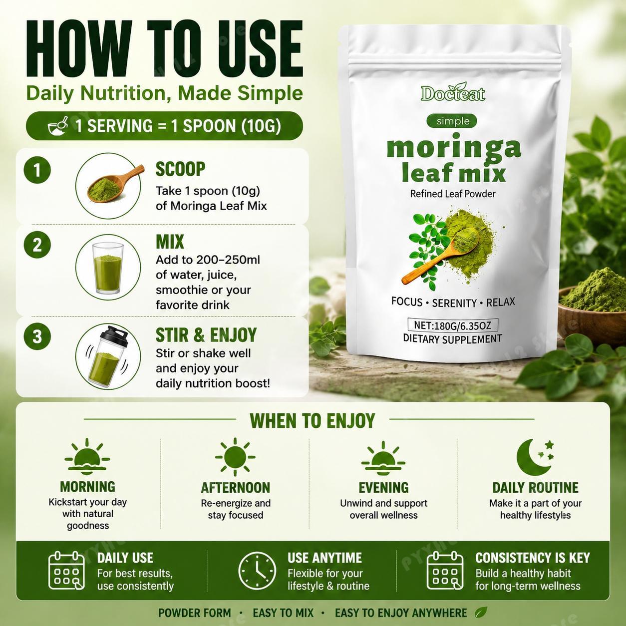 Docteat Pó de Mistura de Folha - Moringa Leaf Powder avaliação e preço